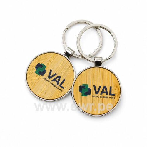 llavero bambu con logo full color